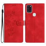 For Samsung Galaxy A20s Flower Butterfly Embossing Pattern Leather Phone Case(Red)