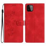 For Samsung Galaxy A22 5G Flower Butterfly Embossing Pattern Leather Phone Case(Red)