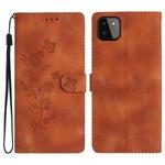 For Samsung Galaxy A22 5G Flower Butterfly Embossing Pattern Leather Phone Case(Brown)