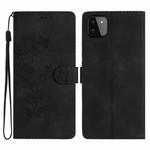 For Samsung Galaxy A22 5G Flower Butterfly Embossing Pattern Leather Phone Case(Black)