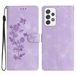 For Samsung Galaxy A23 5G Flower Butterfly Embossing Pattern Leather Phone Case(Purple)