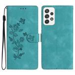 For Samsung Galaxy A32 4G Flower Butterfly Embossing Pattern Leather Phone Case(Sky Blue)