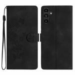 For Samsung Galaxy A34 5G Flower Butterfly Embossing Pattern Leather Phone Case(Black)