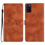 For Samsung Galaxy A41 Flower Butterfly Embossing Pattern Leather Phone Case(Brown)