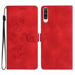 For Samsung Galaxy A50 Flower Butterfly Embossing Pattern Leather Phone Case(Red)