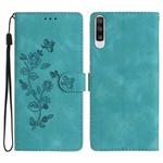 For Samsung Galaxy A50 Flower Butterfly Embossing Pattern Leather Phone Case(Sky Blue)