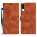 For Samsung Galaxy A70 Flower Butterfly Embossing Pattern Leather Phone Case(Brown)