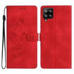 For Samsung Galaxy M32 Flower Butterfly Embossing Pattern Leather Phone Case(Red)