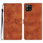 For Samsung Galaxy M32 Flower Butterfly Embossing Pattern Leather Phone Case(Brown)