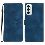 For Samsung Galaxy M52 Flower Butterfly Embossing Pattern Leather Phone Case(Blue)