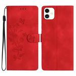 For Samsung Galaxy A05 Flower Butterfly Embossing Pattern Leather Phone Case(Red)