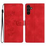 For Samsung Galaxy A15 Flower Butterfly Embossing Pattern Leather Phone Case(Red)