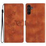 For Samsung Galaxy A35 5G Flower Butterfly Embossing Pattern Leather Phone Case(Brown)