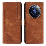 For Realme 12 Pro+ Skin Feel Stripe Pattern Leather Phone Case with Lanyard(Brown)