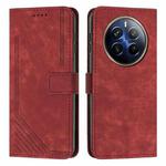 For Realme 12 Pro+ Skin Feel Stripe Pattern Leather Phone Case with Lanyard(Red)