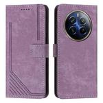 For Realme 12 Pro+ Skin Feel Stripe Pattern Leather Phone Case with Lanyard(Purple)