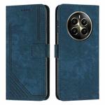 For Realme 12+ Skin Feel Stripe Pattern Leather Phone Case with Lanyard(Blue)