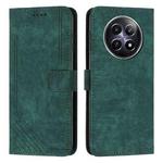 For Realme 12 Skin Feel Stripe Pattern Leather Phone Case with Lanyard(Green)