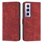 For Realme C65 4G Skin Feel Stripe Pattern Leather Phone Case with Lanyard(Red)