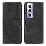 For Realme C65 4G Skin Feel Stripe Pattern Leather Phone Case with Lanyard(Black)