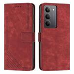 For Realme C75 / V60 Pro Skin Feel Stripe Pattern Leather Phone Case with Lanyard(Red)