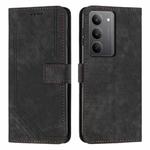 For Realme C75 / V60 Pro Skin Feel Stripe Pattern Leather Phone Case with Lanyard(Black)