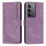 For Realme C75 / V60 Pro Skin Feel Stripe Pattern Leather Phone Case with Lanyard(Purple)