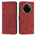 For Realme 14 Pro Skin Feel Stripe Pattern Leather Phone Case with Lanyard(Red)