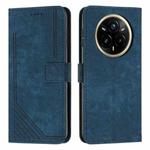 For Realme 14 Pro Skin Feel Stripe Pattern Leather Phone Case with Lanyard(Blue)