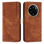 For Realme 14 Pro+ Skin Feel Stripe Pattern Leather Phone Case with Lanyard(Brown)