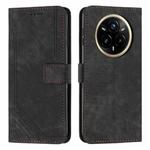 For Realme 14 Pro+ Skin Feel Stripe Pattern Leather Phone Case with Lanyard(Black)
