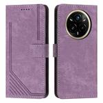 For Realme 14 Pro+ Skin Feel Stripe Pattern Leather Phone Case with Lanyard(Purple)