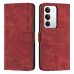 For Realme C71 4G Skin Feel Stripe Pattern Leather Phone Case with Lanyard(Red)
