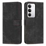 For Realme C71 4G Skin Feel Stripe Pattern Leather Phone Case with Lanyard(Black)