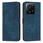 For Xiaomi 13T / Xiaomi 13T Pro Skin Feel Stripe Pattern Leather Phone Case with Long Lanyard(Blue)