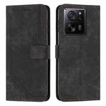 For Xiaomi 13T / Xiaomi 13T Pro Skin Feel Stripe Pattern Leather Phone Case with Long Lanyard(Black)