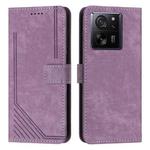 For Xiaomi 13T / Xiaomi 13T Pro Skin Feel Stripe Pattern Leather Phone Case with Long Lanyard(Purple)