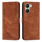 For Xiaomi Redmi 13C Skin Feel Stripe Pattern Leather Phone Case with Long Lanyard(Brown)