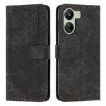 For Xiaomi Redmi 13C Skin Feel Stripe Pattern Leather Phone Case with Long Lanyard(Black)