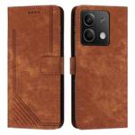 For Xiaomi Redmi Note 13 Skin Feel Stripe Pattern Leather Phone Case with Long Lanyard(Brown)