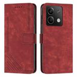 For Xiaomi Redmi Note 13 Skin Feel Stripe Pattern Leather Phone Case with Long Lanyard(Red)