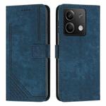 For Xiaomi Redmi Note 13 Skin Feel Stripe Pattern Leather Phone Case with Long Lanyard(Blue)