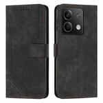 For Xiaomi Redmi Note 13 Skin Feel Stripe Pattern Leather Phone Case with Long Lanyard(Black)