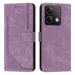 For Xiaomi Redmi Note 13 Skin Feel Stripe Pattern Leather Phone Case with Long Lanyard(Purple)