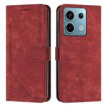 For Xiaomi Redmi Note 13 Pro Skin Feel Stripe Pattern Leather Phone Case with Long Lanyard(Red)