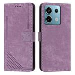 For Xiaomi Redmi Note 13 Pro Skin Feel Stripe Pattern Leather Phone Case with Long Lanyard(Purple)