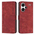 For Xiaomi Redmi Note 13 Pro+ Skin Feel Stripe Pattern Leather Phone Case with Long Lanyard(Red)