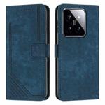 For Xiaomi 14 Skin Feel Stripe Pattern Leather Phone Case with Long Lanyard(Blue)