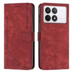 For Xiaomi Redmi K70E Skin Feel Stripe Pattern Leather Phone Case with Long Lanyard(Red)