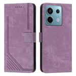 For Xiaomi Redmi Note 13 Pro 4G Global Skin Feel Stripe Pattern Leather Phone Case with Long Lanyard(Purple)